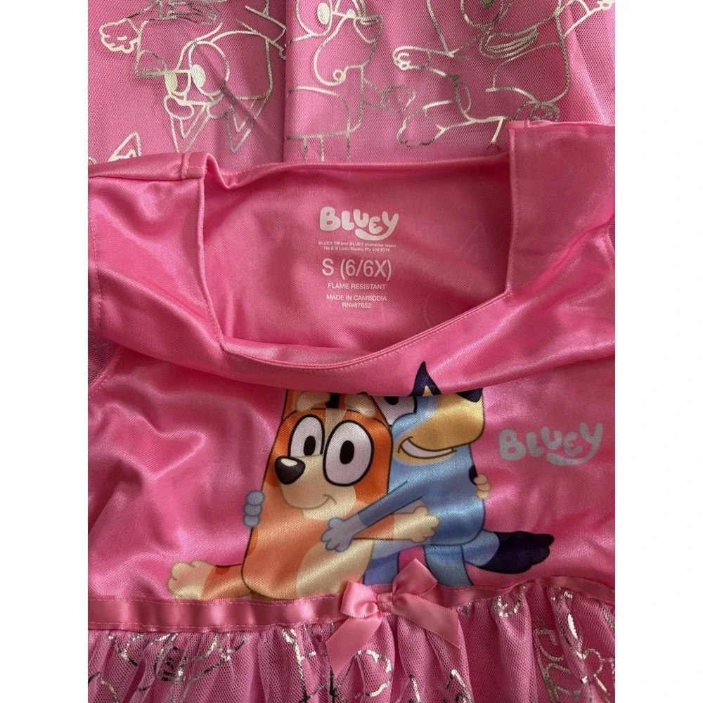 NEW Bluey & Bingo Girls Bluey Fantasy Nightgown Square Neckline -Pink Size S NWT